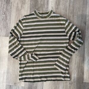 Saturdays New York City Olive and White Striped Long Sleeve Tee